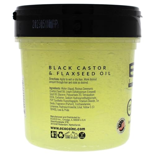 Eco Style Black Castor and Flaxseed Oil Styling Gel - Helps Nourish and Repair Damaged Hair - Promotes Healthy Scalp - Provides Superior and Weightless Hold - Delivers Long Lasting Shine - 8 oz