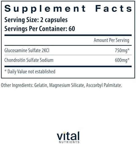 Vital Nutrients Glucosamine & Chondroitin - Healthy Cartilage, Mobility, and Joint Support Supplement - Gluten, Dairy