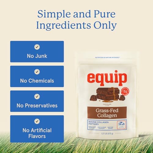 Equip Foods Grass Fed Collagen Powder | Hydrolyzed Bovine Collagen Peptides with Amino Acids | Prime Beef Collagen for Healthy Joints, Skin & Nails | Non-GMO, Paleo Friendly | 30 Servings, Unflavored