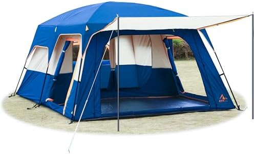 KTT Extra Large Tent 12-14 Person, Family Cabin Tents, 2 Rooms, Straight Wall, 2 Doors 4 Windows with Mesh, Waterproof, Double Layer