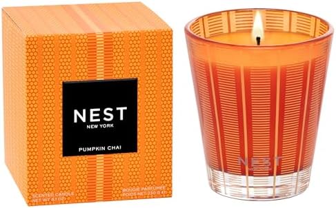 NEST New York Scented Classic Candle, Pumpkin Chai - 8.1 oz - Up to 60-Hour Burn Time - Reusable Glass Vessel
