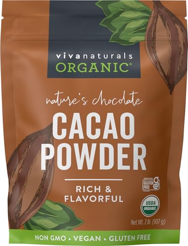 Organic Cacao Powder, Unsweetened, 1 lb (454 g) – Rich Dark Chocolate Flavor, Perfect for Baking, Smoothies & Hot Chocolate – Vegan, Keto, Paleo, Non-GMO & Gluten-Free Cocoa Powder