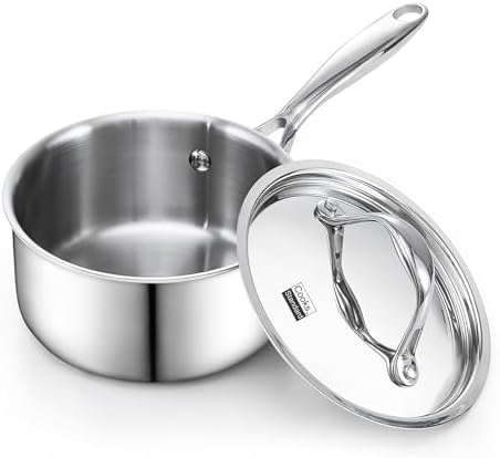 Cooks Standard Multi-Ply Clad 1.5 Quart Stainless Steel Saucepan with Lid, Small Kitchen Induction Cooking Sauce Pot Pan, Dishwasher & Oven Safe, Compatible with All Cooktops