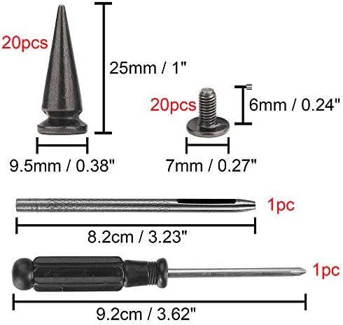 YORANYO 20 Sets 25MM Silver Color Metallic Spikes and Studs 1" Metal Bullet Cone Spikes Screw Back Large Punk Studs and Spikes for Clothing Shoes