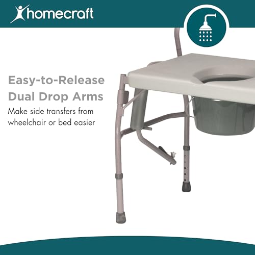 Homecraft Deluxe Bariatric Drop Arm Commode, 1000 lb Weight Capacity, Extra Wide Seat with Adjustable Height, Bedside or Over Toilet Use
