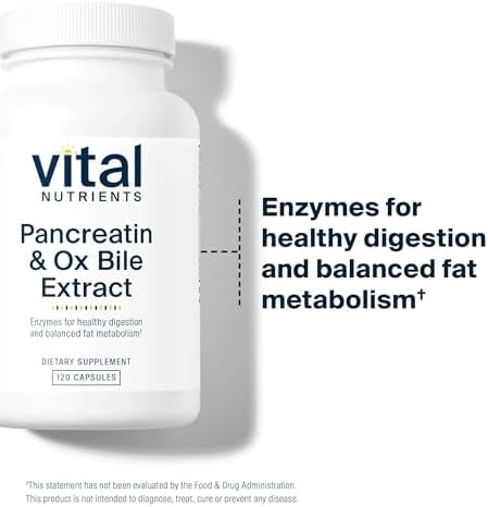 Vital Nutrients Pancreatin & Ox Bile Extract 500mg - Natural Digestive Enzymes for Women & Men - Supports Digestion of Protein, Fat, and Carbohydrates*- Gluten, Dairy & Soy Free - 60 Capsules