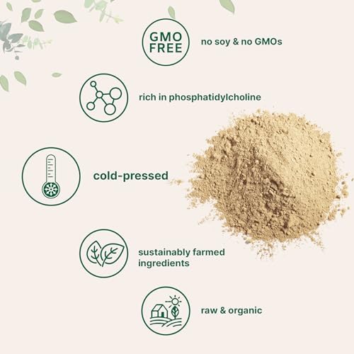 Organic Sunflower Lecithin Powder, 1 Pound, Sustainable Farmed, Cold Pressed, Rich in Phosphatidyl Choline and Protein, Making Liposomal Vitamin C