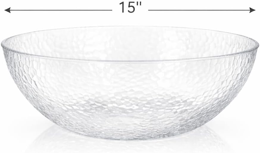 Lillian Collection Stunning Clear Plastic Round Hammered Bowl - 12" (1 Pc.) - Unique Textured Design - Perfect for Parties & Displays