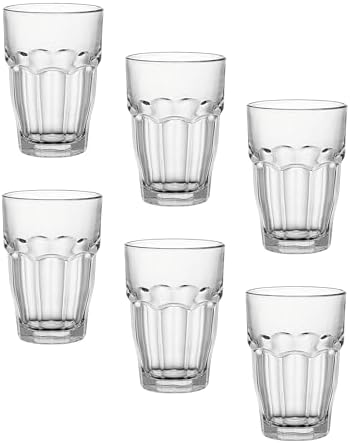 Bormioli Rocco Rock Bar 12.5 oz. Long Drink Stackable Tempered Beverage Glasses for Cold Drinks, Water, and Cocktails, Set of 6, Ice Blue