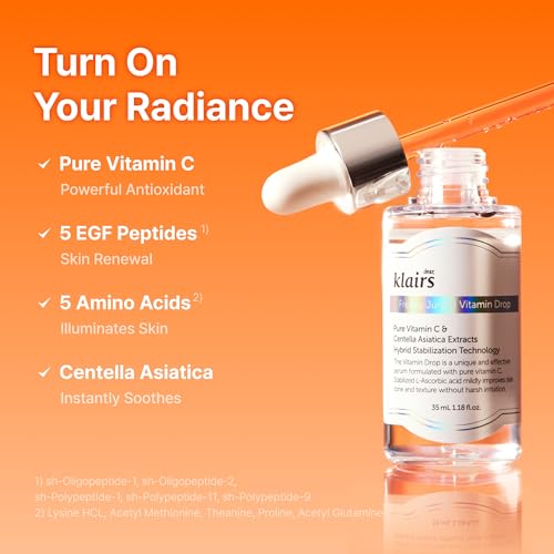 DearKlairs Vitamin C Serum - Dark Spot Care for Sensitive Skin, 1.18 fl.oz. | 5% Pure Vitamin C & Niacinamide, EGF Peptides, Even Skin Tone