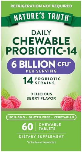 Nature's Truth Probiotic Chewable for Men and Women | 6 Billion CFU | 60 Count | 14 Strains | Berry Flavor | Vegetarian, Non-GMO & Gluten Free