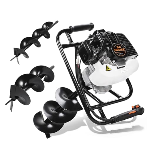 DC HOUSE 52cc 1800W Gas Powered Earth Auger EPA Certified Post Hole Digger, with 2 Drill Bits 6" 10", Mixing Ratio 30:1, for Fence