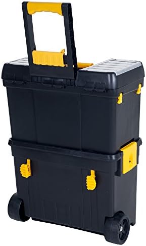 Portable Toolbox with Wheels - Stackable Tool Chest with Drawers - Mobile Utility Cart with Comfort Grip Handle and Tough Latches by Stalwart (Black)