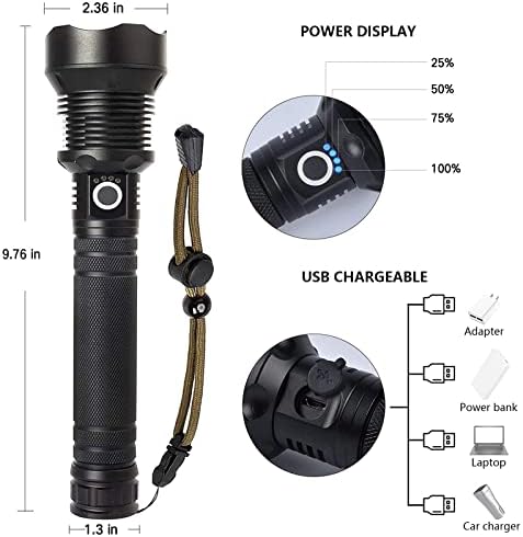 Lylting Rechargeable LED Flashlights High Lumens, 99, 000 Lumens Super Bright Flashlight with 5 Modes & Waterproof
