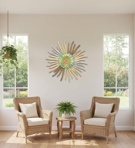 Regal Art & Gift Handcrafted Metal Sun Wall Decor, Rustic Sunburst Wall Art | Copper Patina, 40 in, Metal, Rust-Resistant Sunburst Sculpture, Eye-Catching Accent for Patio, Garden & Home