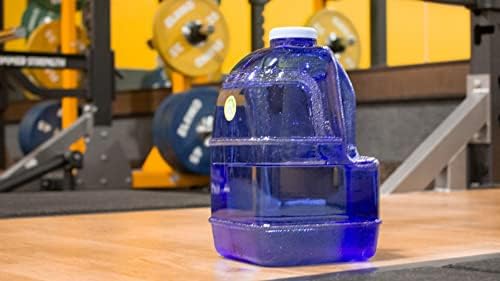 New Wave Enviro Iconic 1 Gallon Round BPA Free Water Bottle with Stainless Steel Cap and Integrated Handle, Ideal for Gym and Outdoor Life, Blue