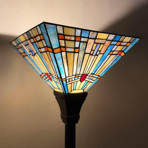 Tiffany Torchiere Floor Lamp Handcrafts Mission Stained Glass Torch Light