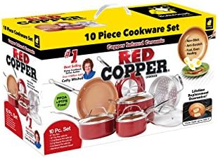 BulbHead Red Copper 10 PC Copper-Infused Ceramic Non-Stick Cookware Set