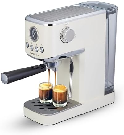 Epsilon Coffee Machine with Milk Frother, Compact 20-Bar Espresso Maker, Hot and Iced Coffee Maker with Removable Water Tank, Cold Brew Feature