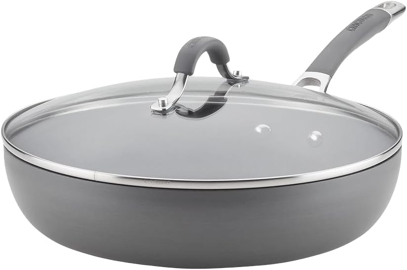 Circulon Radiance Hard Anodized Nonstick Deep Frying Pan with Lid, 12 inch Frying Pan with Lid, Deep Skillet, Gray