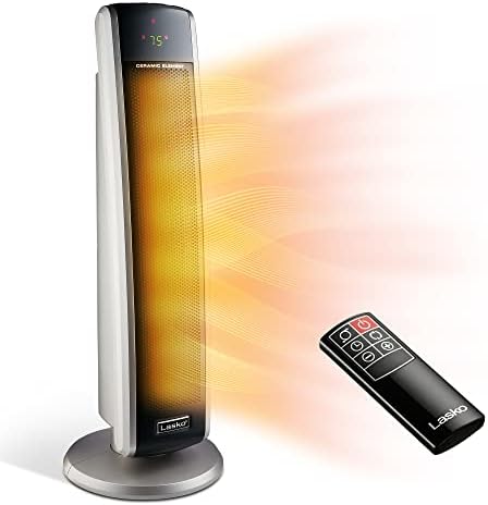 Lasko Oscillating Digital Ceramic Tower Space Heater - 29” - 5586 - Black | Built-In Handle, For Large Rooms, Cool Touch Housing, Overheat Protection Adjustable Thermostat, Timer, Remote, 1500W