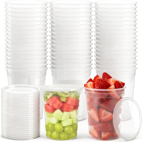 Lawei 50 Pack 32 oz Deli Containers with Lids - Leak-Proof Plastic Food Storage for Meal Prep, Soup and Leftovers - Microwave
