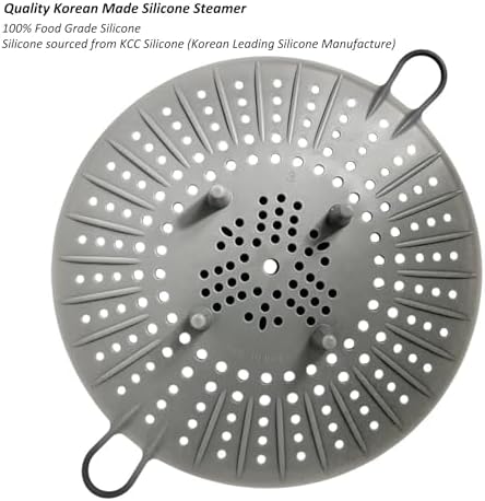 Korean Made Silicone Steamer Basket 10' Size, Silicone Steamer Insert for Pot Flexible Design (Gray) Stocking Stuffer