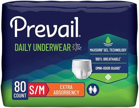 Prevail Daily Protective Underwear - Unisex Adult Incontinence Underwear - Disposable Adult Diaper for Men & Women - Maximum Absorbency - Small - 88 Count (4 packs of 22) | Disposable, Incontinence, Extra Absorbency