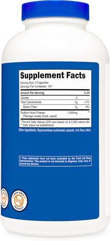 Nutricost Psyllium Husk 1500mg, 500 Capsules, Gluten Free, GMO-Free