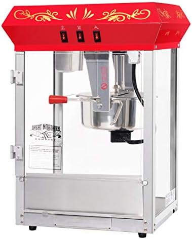 Great Northern Popcorn Company 6100 8 ounce Foundation Red Antique Style Popcorn Popper Machine, Red Floral, Counter-top Popper Machine