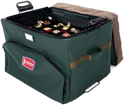 (Green Christmas Ornament Storage Box with Dividers) - Deluxe Ornament Keeper - Holds 72 Ornaments up to 4 Inches in Diameter | 3 Removable Trays with Separators | Acid-Free Fabric Lining