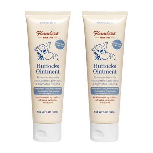 Flanders Buttocks Ointment – Zinc Oxide Diaper Rash Cream, Thick Barrier Paste for Baby & Adult Skin, Heat Rash, Chafing & Irritation Relief - 2 Pack (8oz Total)