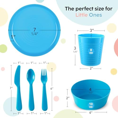 Plaskidy Kids Dinnerware Set for 4-24 Piece Plastic Childrens Dishes Dinnerware Sets Microwave/Dishwasher Safe BPA Free - Toddler Dinner Set
