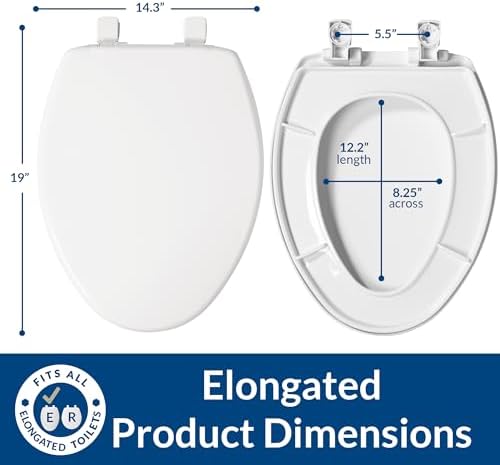 Bemis 1500EC 390 Lift-Off Wood Elongated Toilet Seat, Cotton White (Pack of 1) | Durable enameled wood resists chipping & scratching, fits all standard elongated toilets, Made in USA, 1500EC 390
