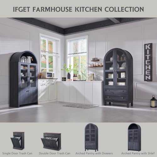 IFGET 71" Tall Arched Kitchen Pantry, Modern Farmhouse Wood Kitchens Storage Cabinets with 2 Large Drawers and Adjustable Shelves, Versatile Cupboard for Kitchen, Dining Room, Bathroom, Natrual