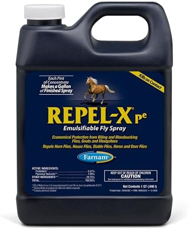 Farnam Repel-X pe Fly Spray Concentrate for Horses & Dogs, 16 oz | Makes 4 Quarts,Repels barn flies, gnats, mosquitoes, ticks, and lice as a concentrated that mixes with water