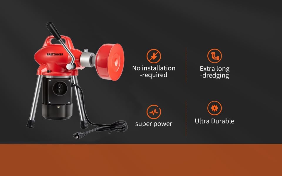 K-50 Drain Cleaner Machiner, 90Ft (74 'x 5/8 "and 16' x 3/8") Electric Drain Drill, 400W 3 Cable Electric