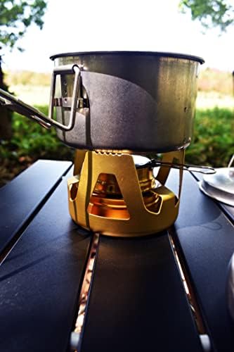 Mini Alcohol Backpacking Stove, Lightweight Brass Spirit Burner with Aluminium Stand for Camping Hiking and Picnic