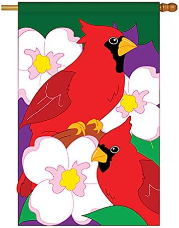 Two Group - Twin Cardinals Garden Friends - Everyday Birds Applique Decorative Vertical House Flag 28" x 44"