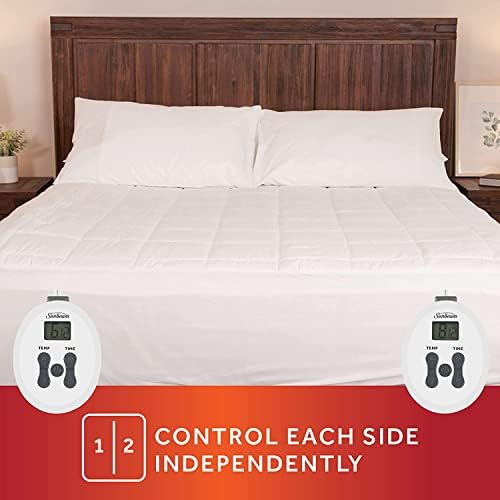 Sunbeam King Premium Electric Heated Mattress Pad with Dual Controls, 20 Heat Settings and 100% Cotton Top