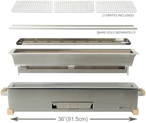 The Bincho Grill 36" Yakitori Charcoal Grill, Japanese Style Tabletop Robata BBQ – Stainless Steel