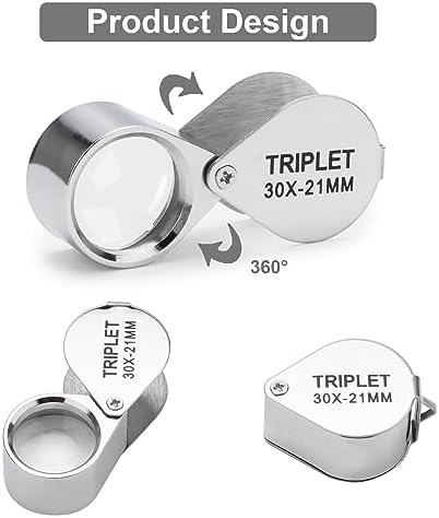 Rongon 30X Pocket Jewelers Loupe, 5PCS Foldable Handheld Magnifier | Sturdy metal