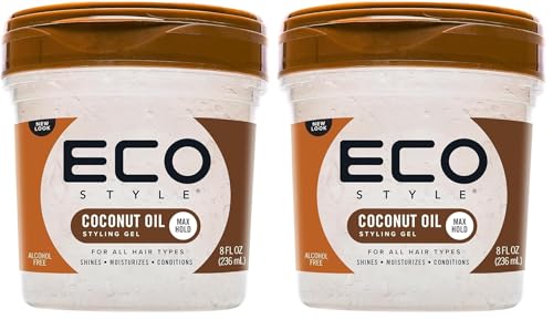Eco Style Coconut Oil Styling Gel - Adds Luster and Moisturizes Hair - Weightless Styling and Superior Hold - Prevents Breakage and Split Ends - Promotes Scalp Health - Ideal for all Hair - 8 oz