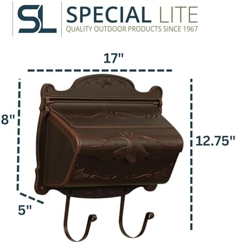 Special Lite Floral Horizontal Wall Mount Mailbox - Black Aluminum Mailbox for Wall Mount - SHF-1001-BLK