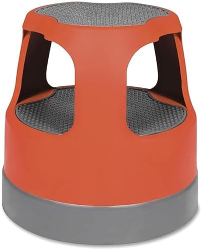 Cramer Scooter Stool, Round, 2-Step, 15", Step and Lock Wheels, 300 lb Capacity, Red