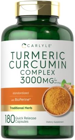 Carlyle Turmeric Curcumin Supplement | 180 Capsules | with Black Pepper