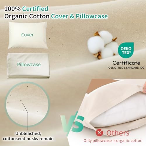 Organic Buckwheat Pillow for Sleeping with Organic Cotton Pillowcase