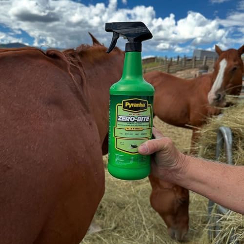 PYRANHA Zero-Bite All Natural Fly Spray - Ready to Use Water Based Repellent for Horses, Dogs, Cats, Ferrets, Caged Pets, Livestock | Repels Flies, Gnats, Mosquitoes, No-See-UMS