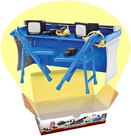 Blue & Gray Commentator Table Playset for Wrestling Action Figures | Build a Ringside Broadcast Area with a Detailed Table, Folding Chairs