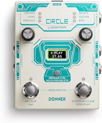 Donner Circle Looper Pedal Drum Machine, 2 in 1 Drum Looper Stereo Guitar Loop Pedals, 40 Slots 160 mins Loop with 110 Drum Grooves, Tap Tempo